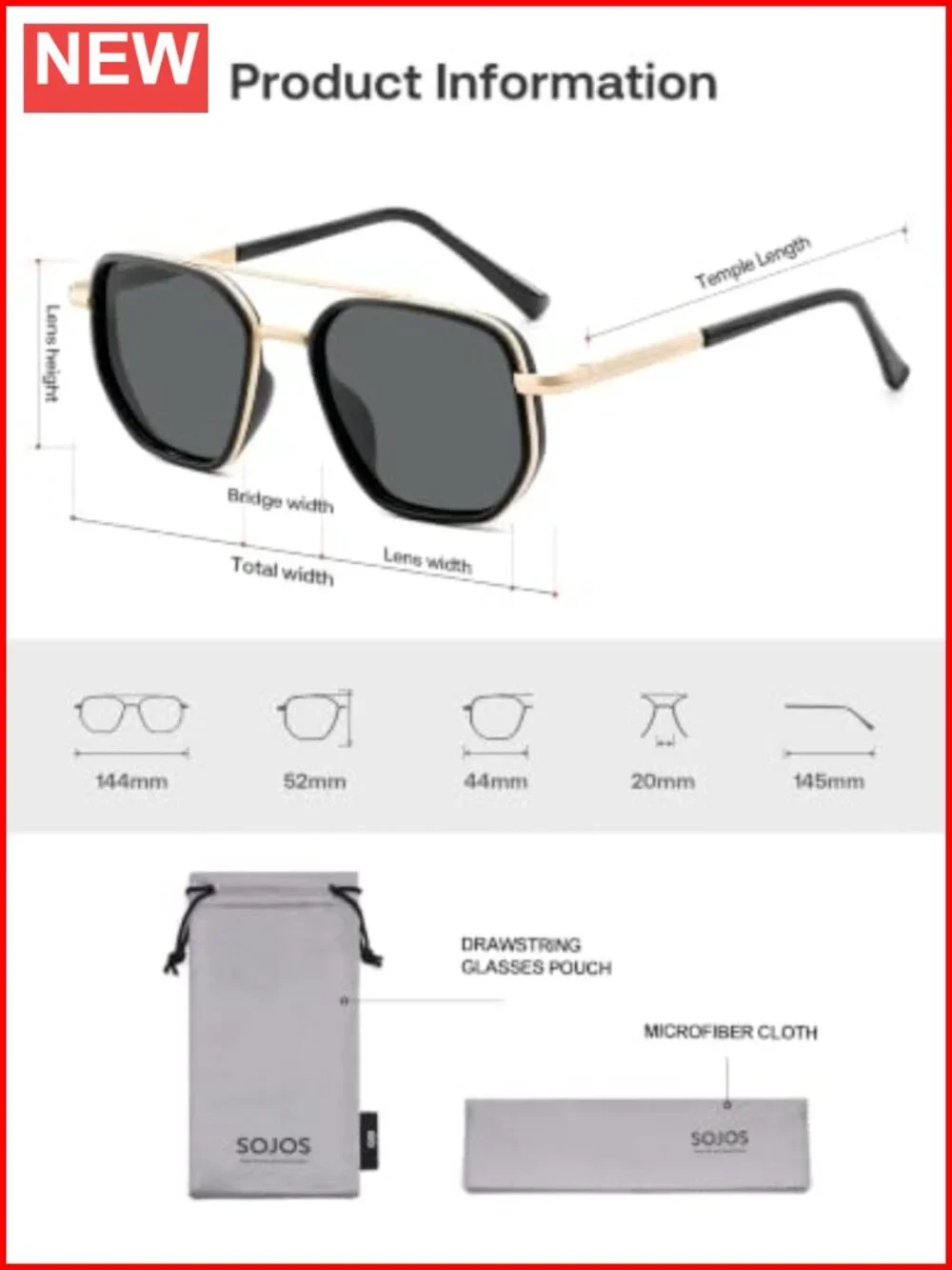 Retro Polarized Aviator Sunglasses Women Men Square Tangle Free Hair UV400